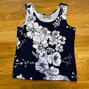 Chicos Wrinkle Resistant Shirt Womens 1 US Medium Sleeveless navy/white Floral